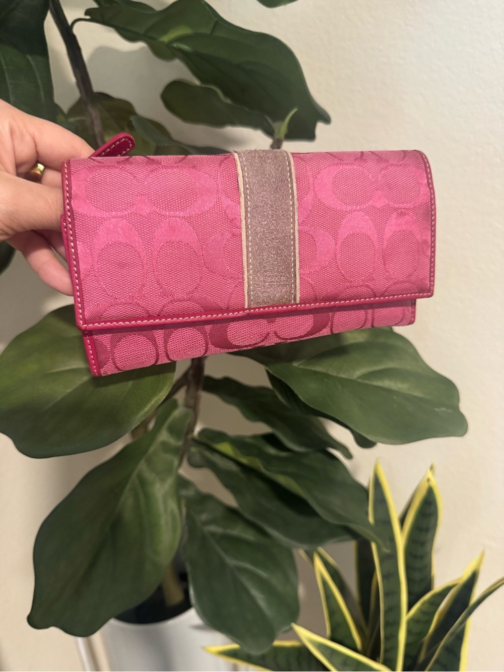 Coach - Fuchsia Pink - Signature Monogram Jacquard - Trifold Wallet